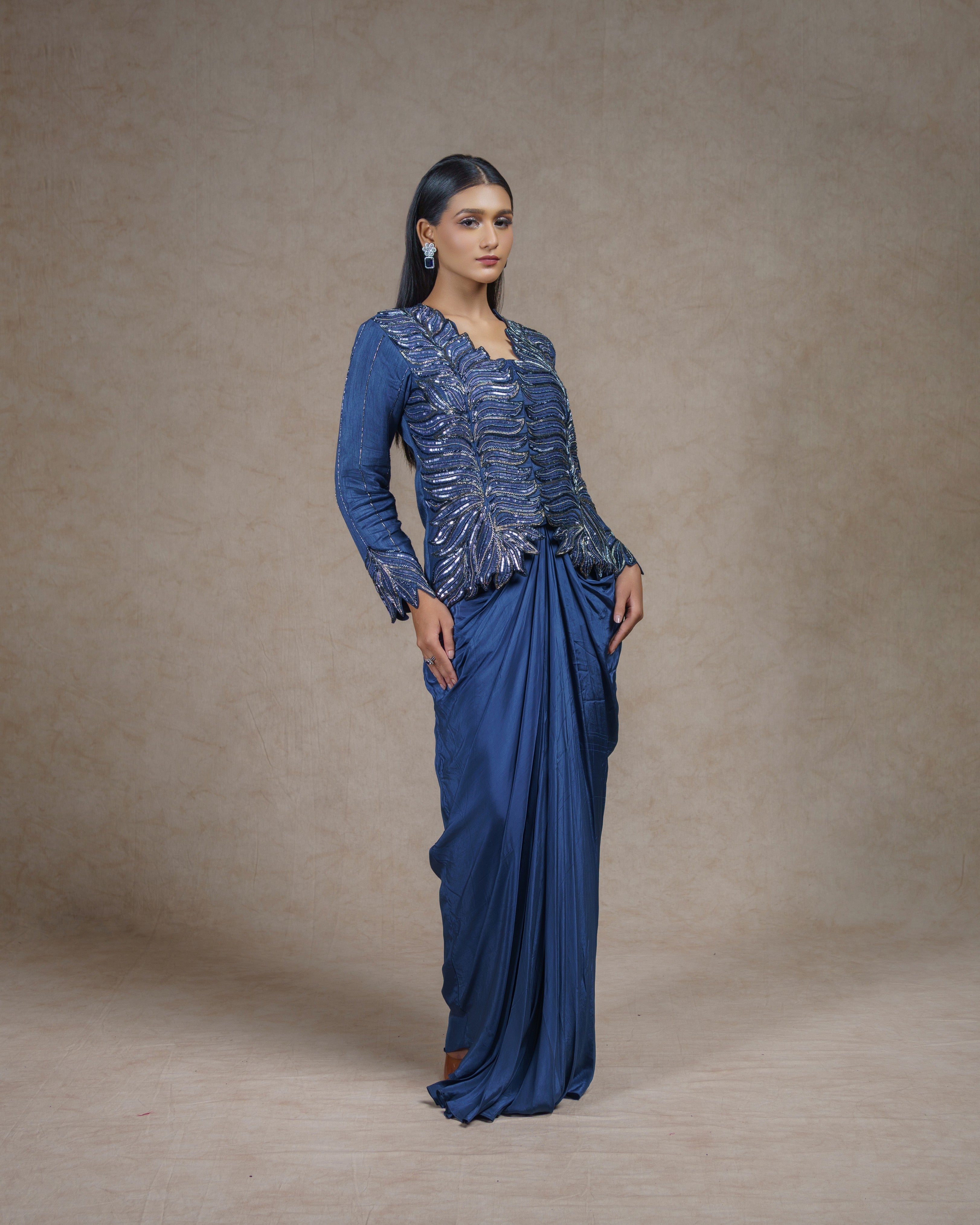 Blue Full Sleeved Jacket Set