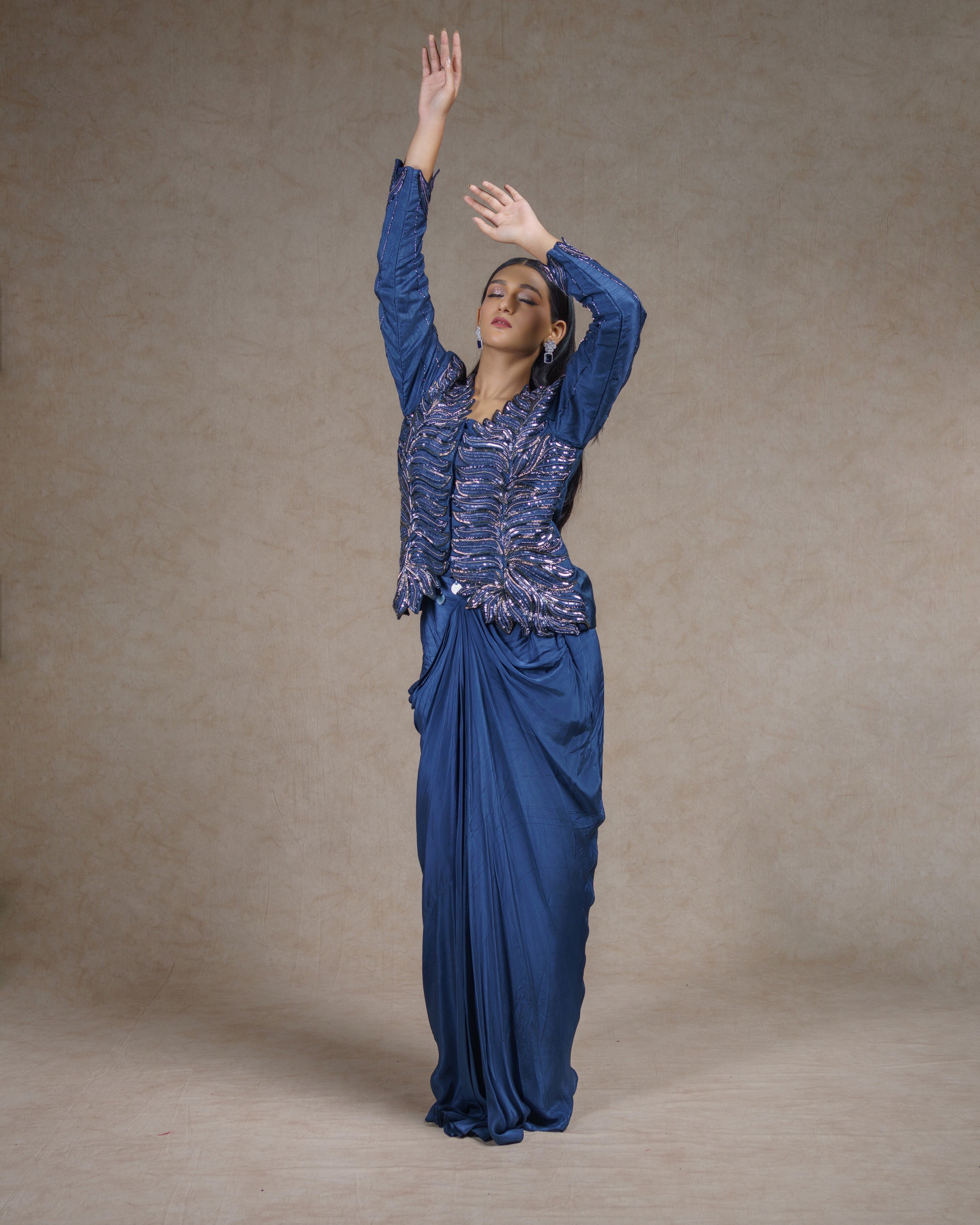 Blue Full Sleeved Jacket Set
