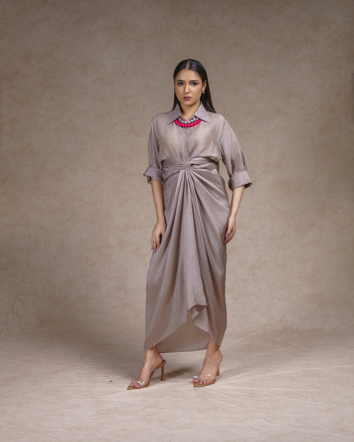 Grey shirt with drape skirt set