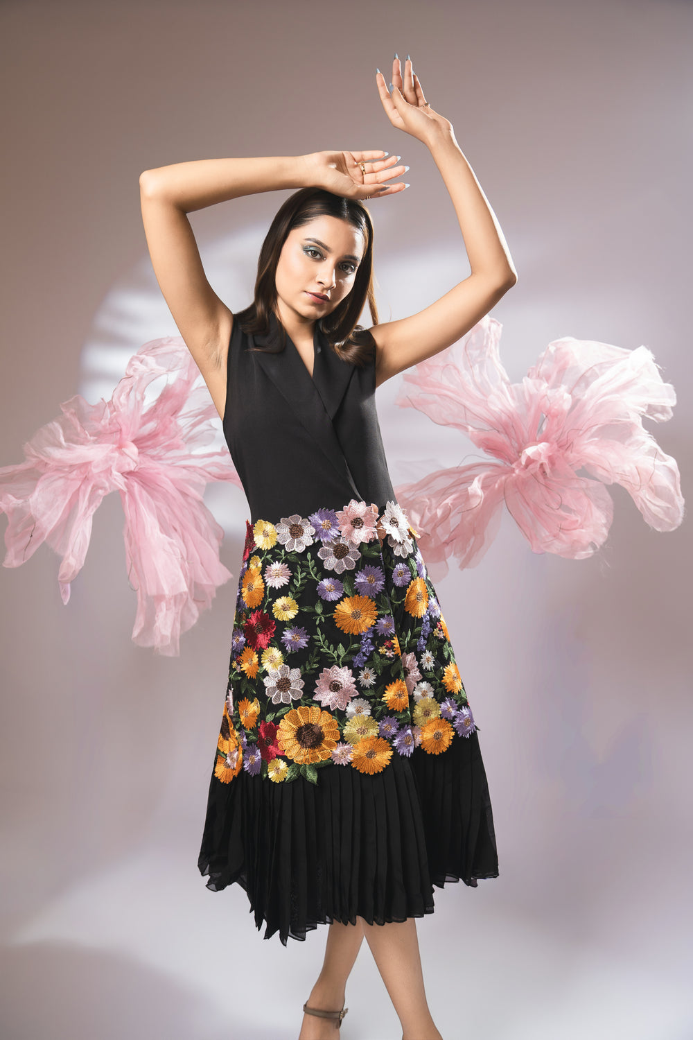 Black floral A line dress