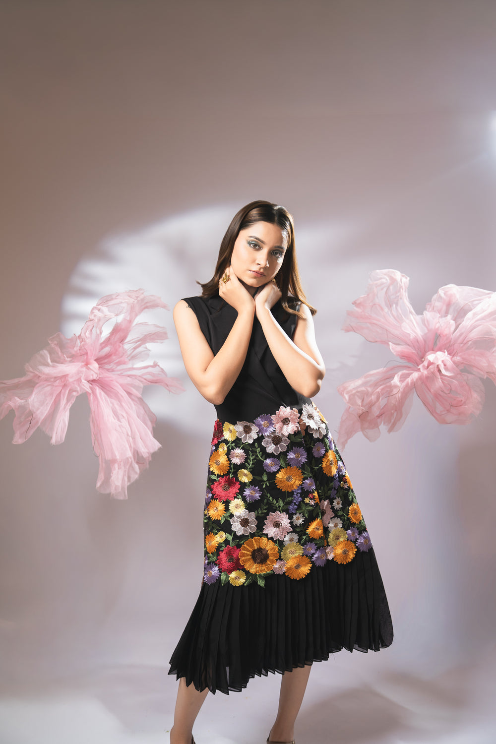 Black floral A line dress