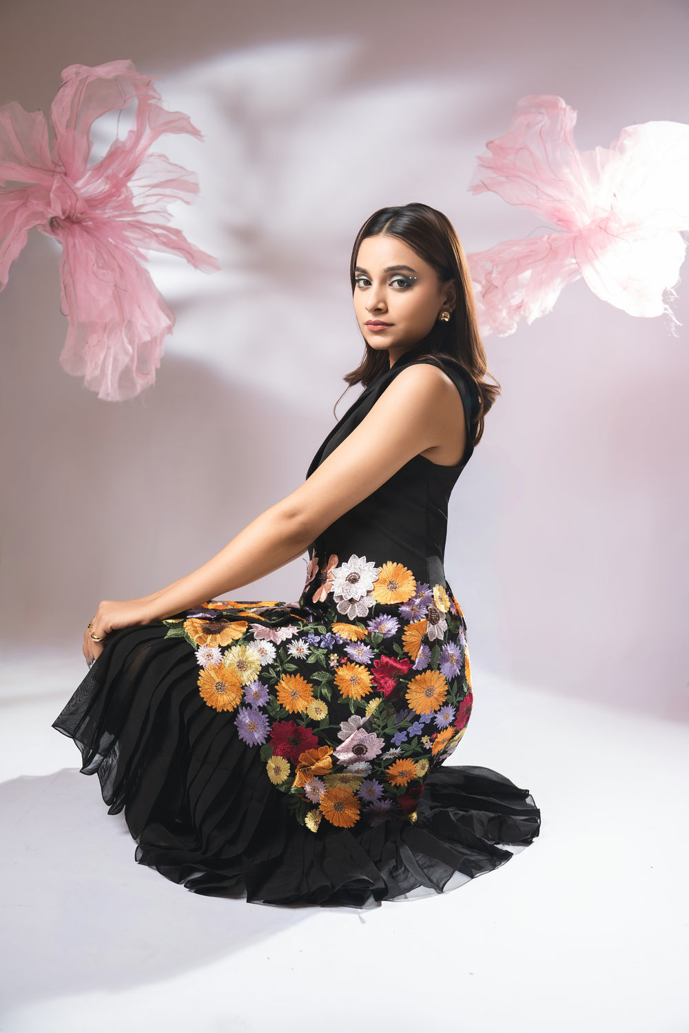 Black floral A line dress