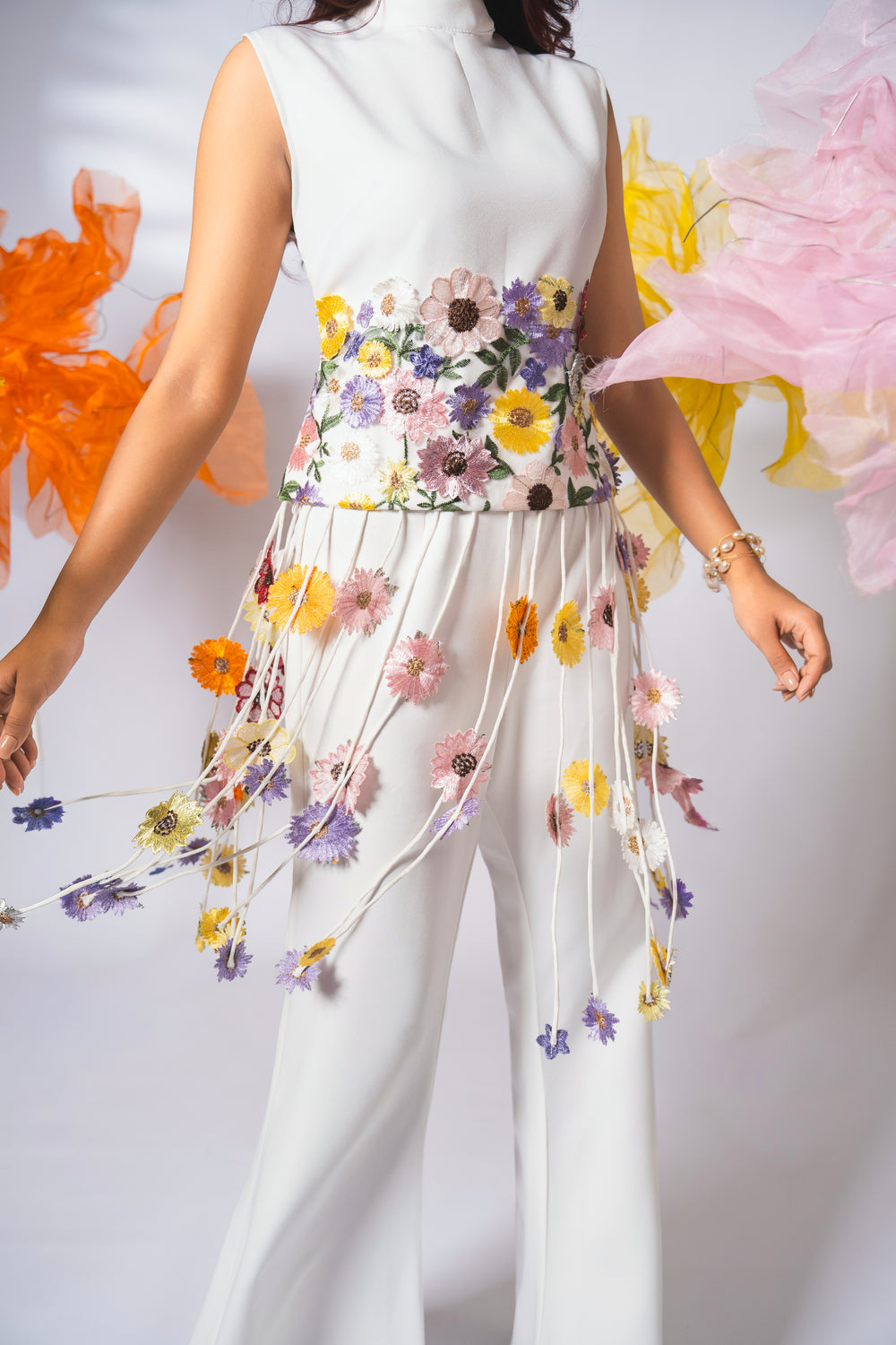 White floral embellished dori co-ord set