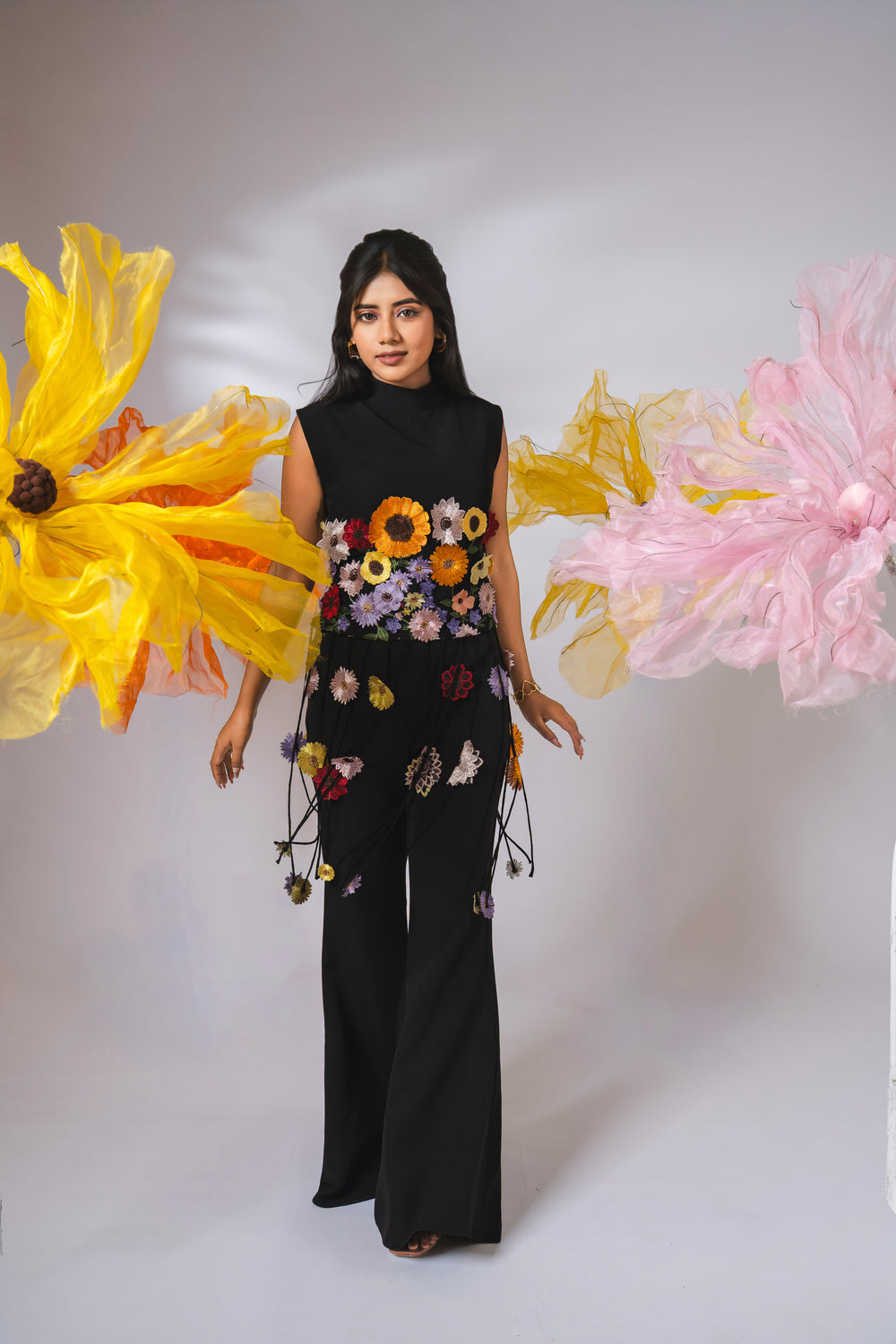 Black embellished floral dori co-ord set