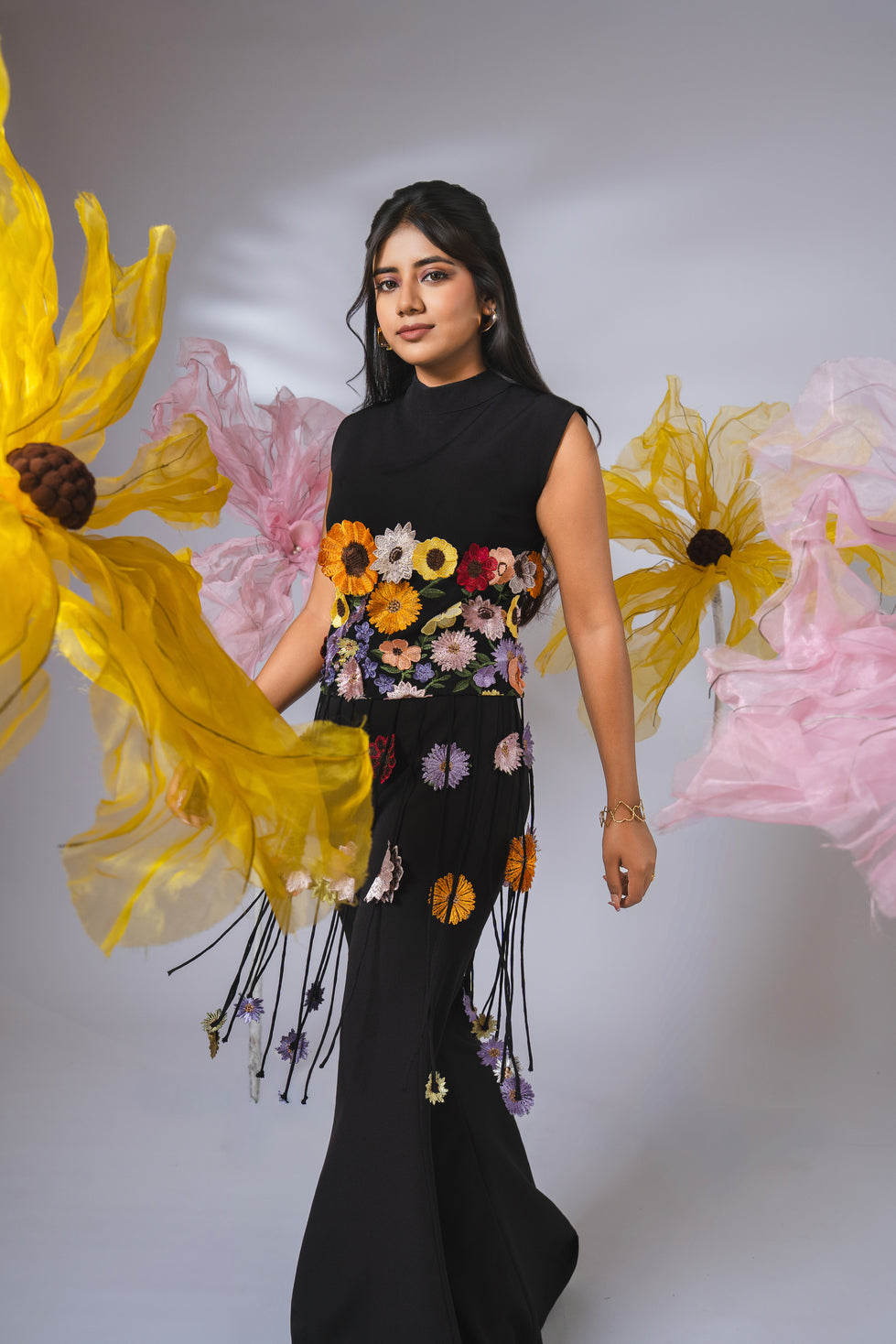 Black embellished floral dori co-ord set