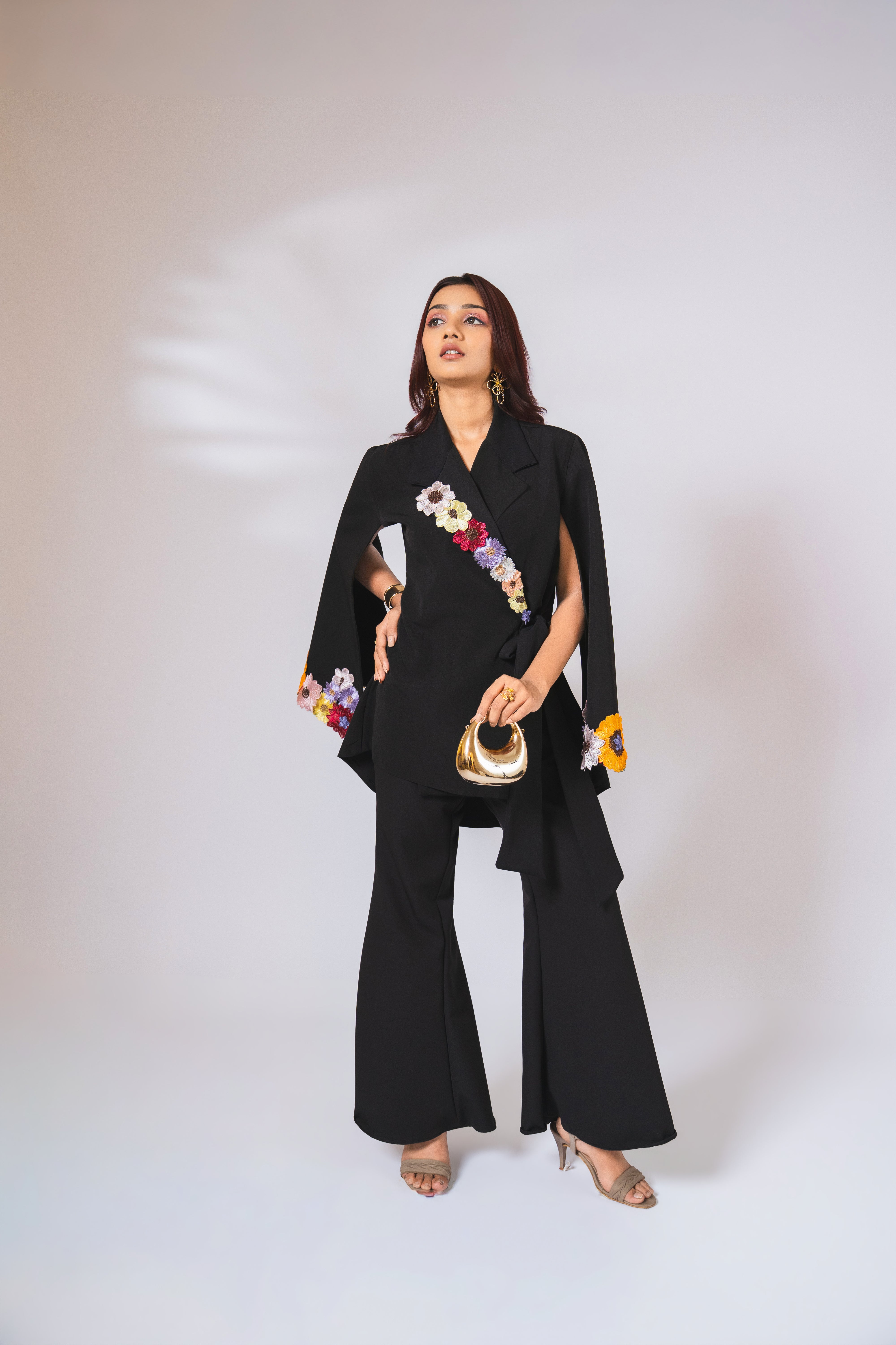 White embellished floral wrap around co-ord set