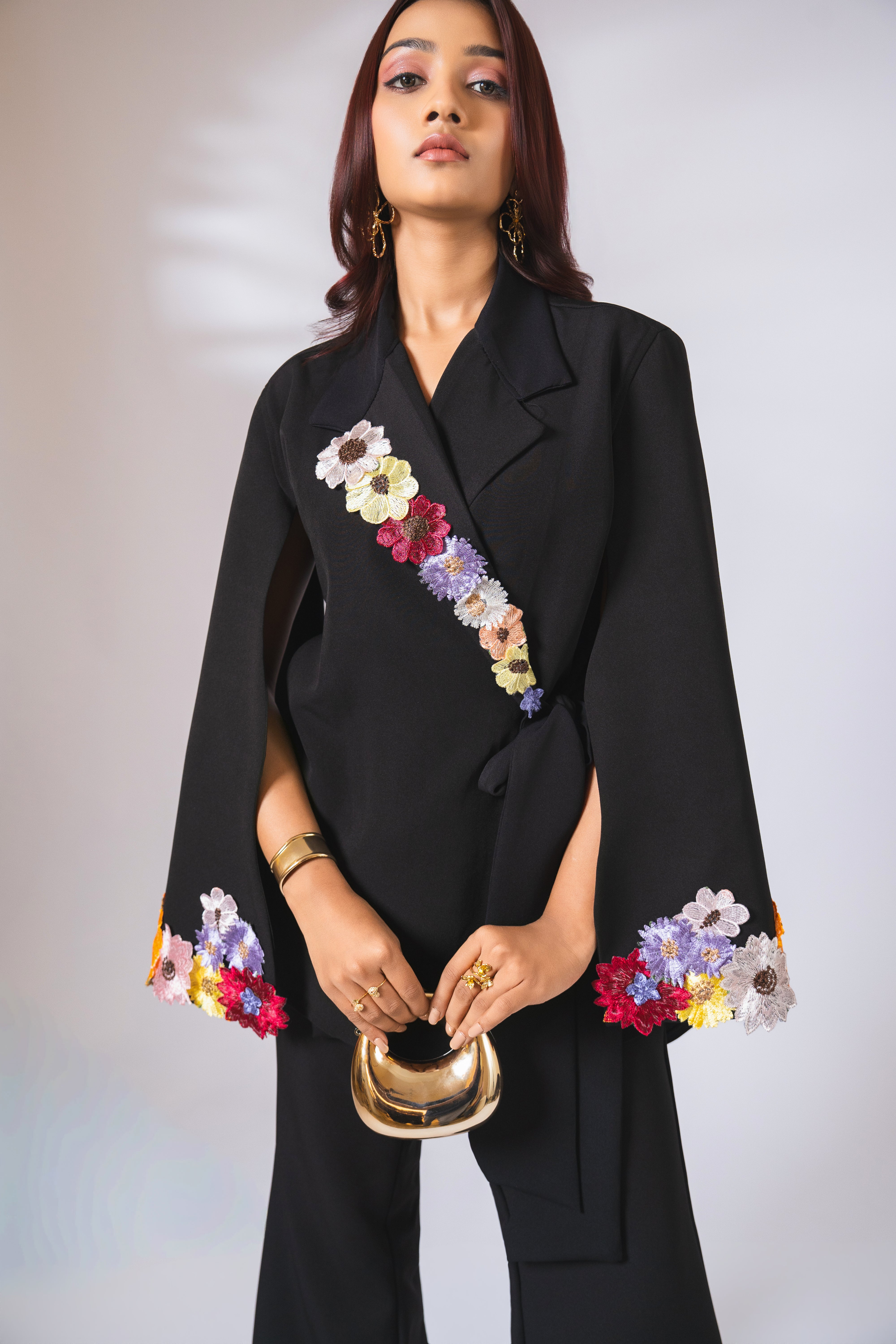 White embellished floral wrap around co-ord set