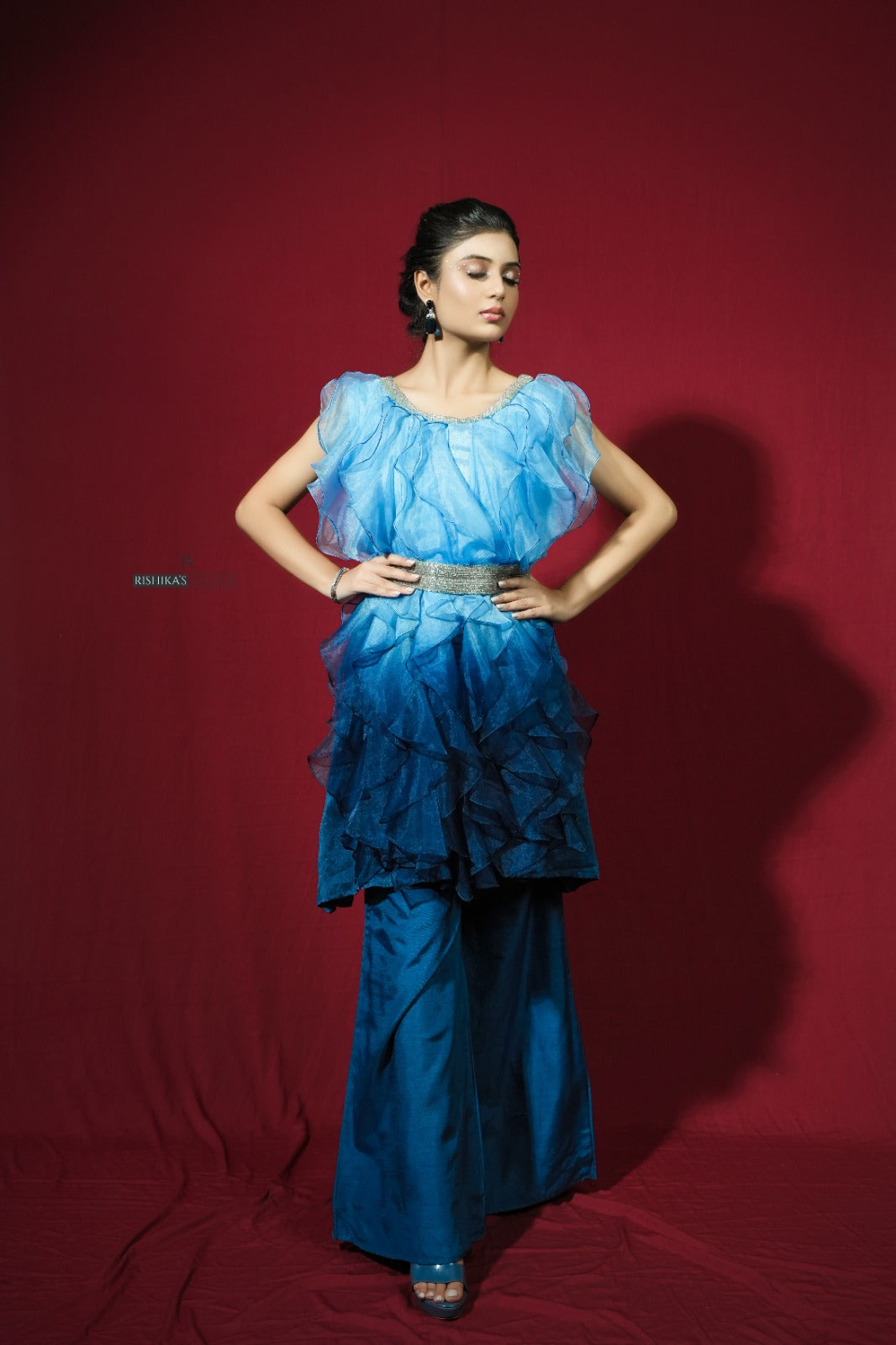 Blue ombre ruffles dress